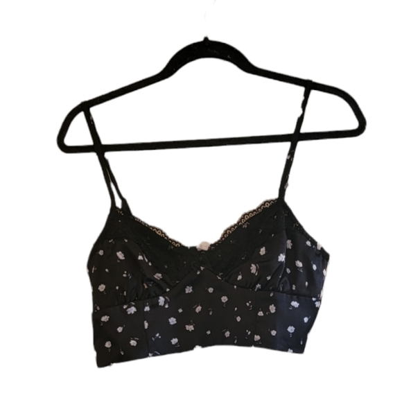 Garage Tops - Black and White Garage Women's Floral Lace Trim Bustier